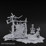 Rope-Knotted Shield-Hung Tribal Weapon Display Scene Miniature for Dungeons and Dragons, Pathfinder or other TTRPGs