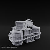 Rope-Lashed Haphazard-Stacked Barrel and Crate Set Miniature for Dungeons and Dragons, Pathfinder or other TTRPGs