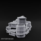 Rope-Lashed Haphazard-Stacked Barrel and Crate Set Miniature for Dungeons and Dragons, Pathfinder or other TTRPGs
