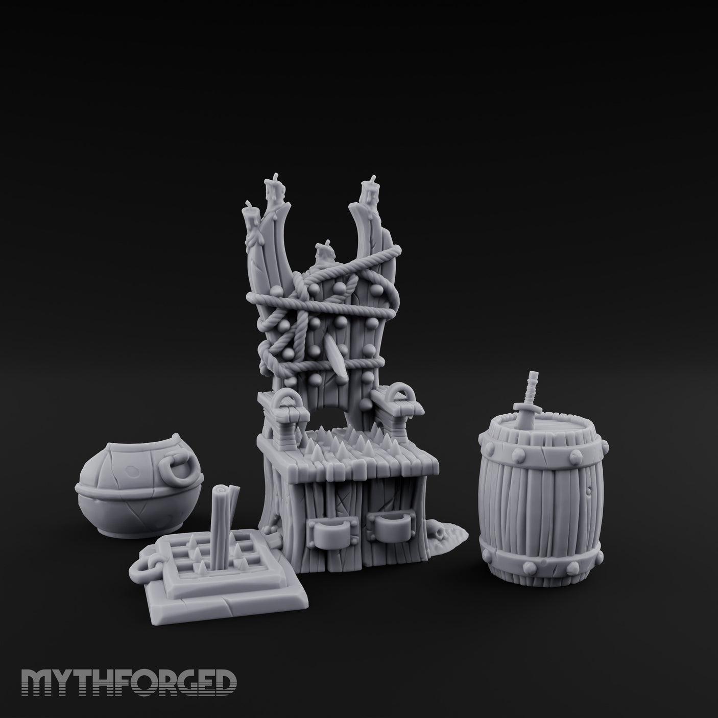 Rope-Lashed Spike-Studded Torture Chair Clutter Set Miniature for Dungeons and Dragons, Pathfinder or other TTRPGs