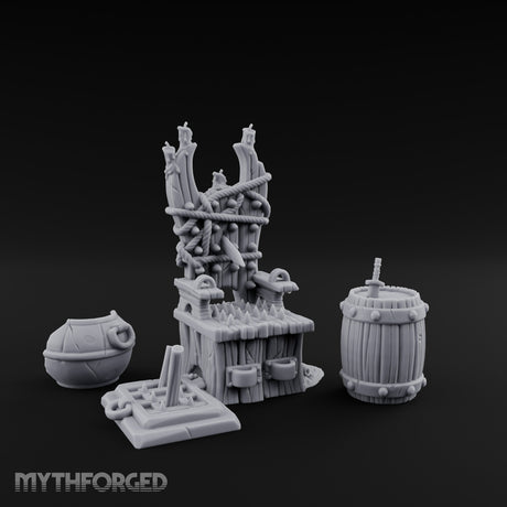 Rope-Lashed Spike-Studded Torture Chair Clutter Set Miniature for Dungeons and Dragons, Pathfinder or other TTRPGs
