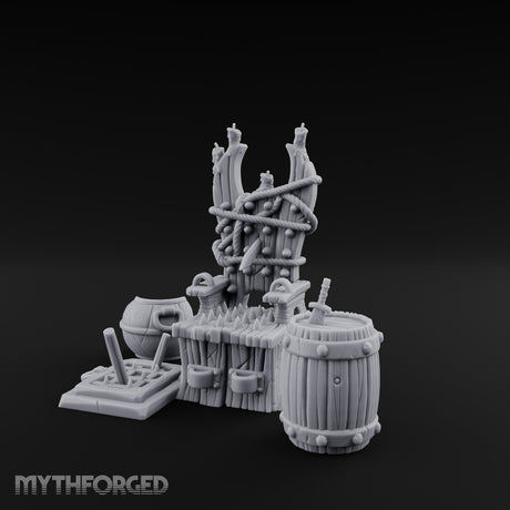 Rope-Lashed Spike-Studded Torture Chair Clutter Set Miniature for Dungeons and Dragons, Pathfinder or other TTRPGs