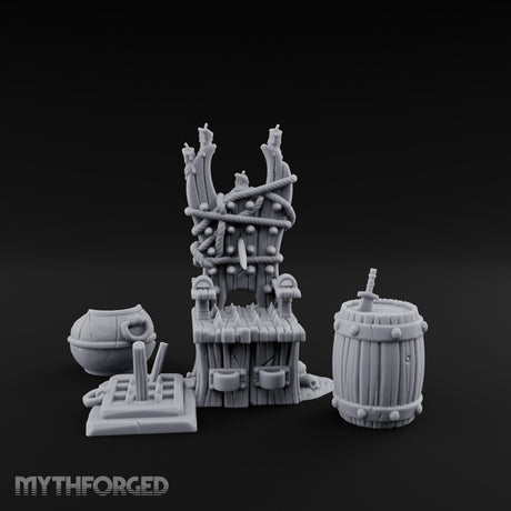 Rope-Lashed Spike-Studded Torture Chair Clutter Set Miniature for Dungeons and Dragons, Pathfinder or other TTRPGs