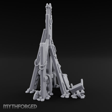 Rope-Lashed Timber-Scattered Ruined Trebuchet Miniature for Dungeons and Dragons, Pathfinder or other TTRPGs