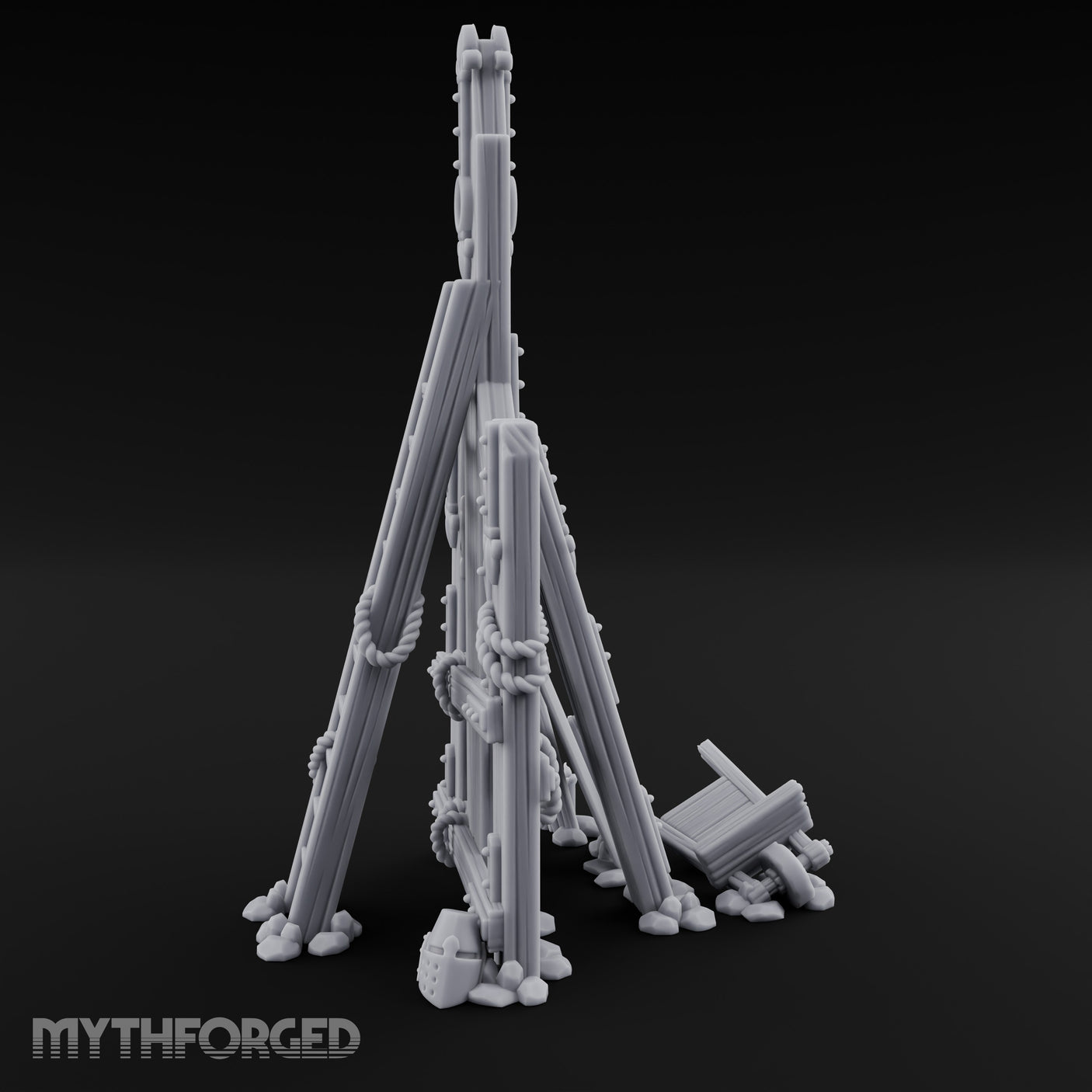 Rope-Lashed Timber-Scattered Ruined Trebuchet Miniature for Dungeons and Dragons, Pathfinder or other TTRPGs