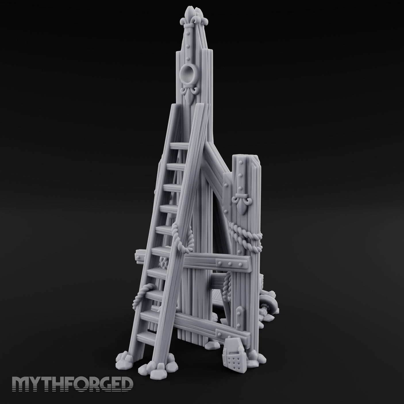 Rope-Lashed Timber-Scattered Ruined Trebuchet Miniature for Dungeons and Dragons, Pathfinder or other TTRPGs