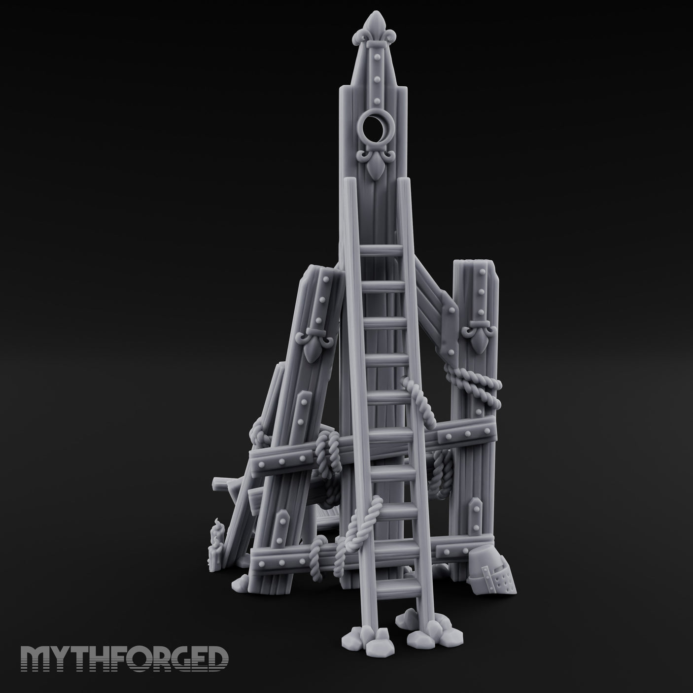 Rope-Lashed Timber-Scattered Ruined Trebuchet Miniature for Dungeons and Dragons, Pathfinder or other TTRPGs