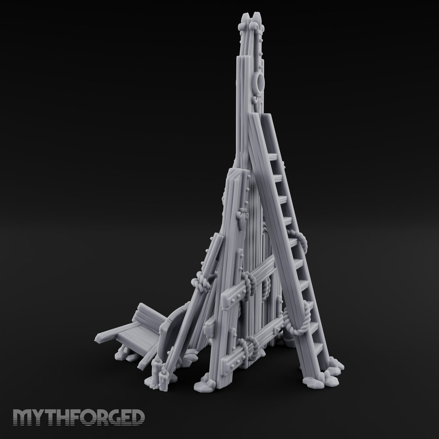 Rope-Lashed Timber-Scattered Ruined Trebuchet Miniature for Dungeons and Dragons, Pathfinder or other TTRPGs