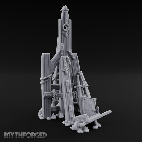 Rope-Lashed Timber-Scattered Ruined Trebuchet Miniature for Dungeons and Dragons, Pathfinder or other TTRPGs