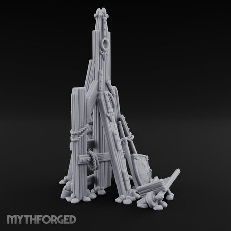 Rope-Lashed Timber-Scattered Ruined Trebuchet Miniature for Dungeons and Dragons, Pathfinder or other TTRPGs