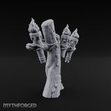 Rope-Lashed Torch-Bristling Tribal Wooden Torch Stand Miniature for Dungeons and Dragons, Pathfinder or other TTRPGs