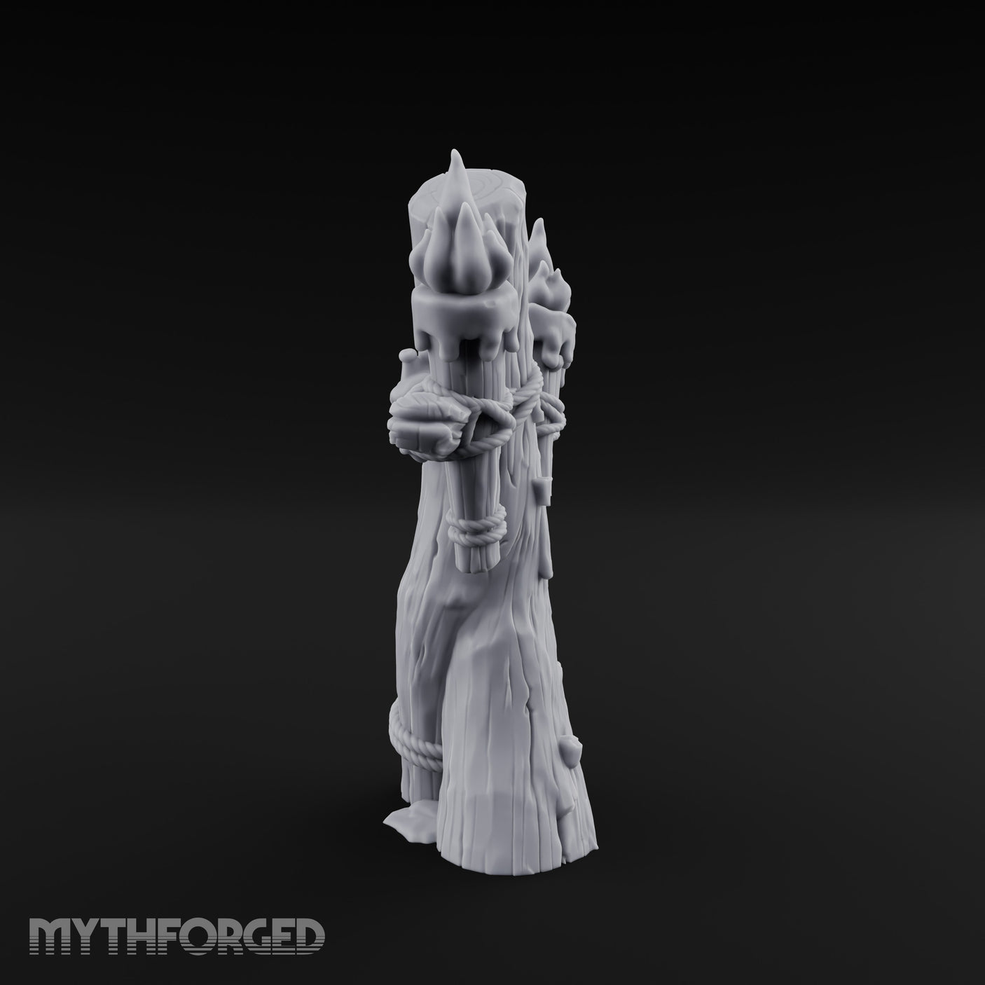 Rope-Lashed Torch-Bristling Tribal Wooden Torch Stand Miniature for Dungeons and Dragons, Pathfinder or other TTRPGs