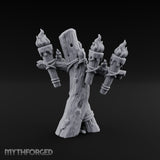 Rope-Lashed Torch-Bristling Tribal Wooden Torch Stand Miniature for Dungeons and Dragons, Pathfinder or other TTRPGs
