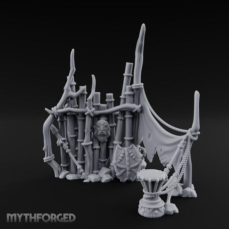 Rope-Lashed Totem-Masked Tribal Bamboo Palisade Scene Miniature for Dungeons and Dragons, Pathfinder or other TTRPGs