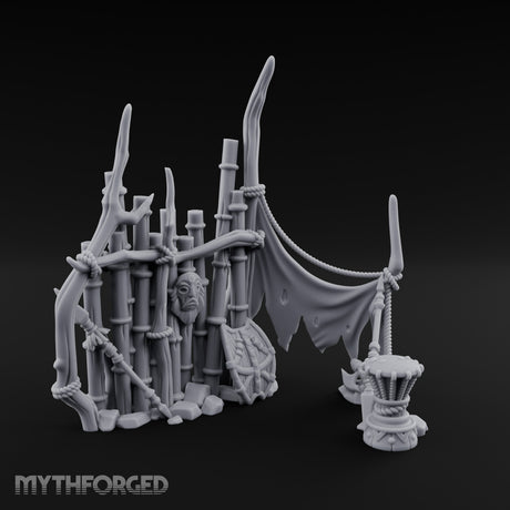 Rope-Lashed Totem-Masked Tribal Bamboo Palisade Scene Miniature for Dungeons and Dragons, Pathfinder or other TTRPGs