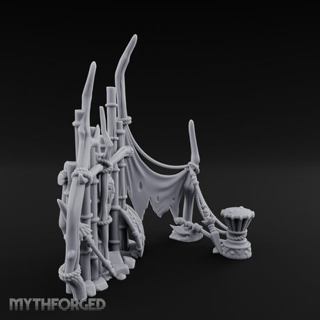 Rope-Lashed Totem-Masked Tribal Bamboo Palisade Scene Miniature for Dungeons and Dragons, Pathfinder or other TTRPGs
