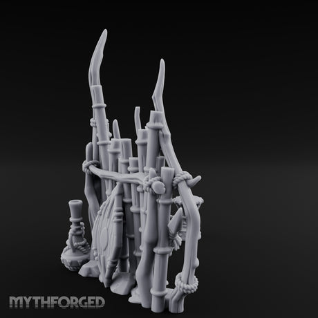 Rope-Lashed Totem-Masked Tribal Bamboo Palisade Scene Miniature for Dungeons and Dragons, Pathfinder or other TTRPGs