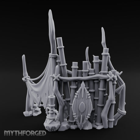 Rope-Lashed Totem-Masked Tribal Bamboo Palisade Scene Miniature for Dungeons and Dragons, Pathfinder or other TTRPGs