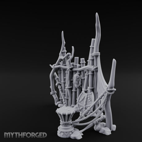 Rope-Lashed Totem-Masked Tribal Bamboo Palisade Scene Miniature for Dungeons and Dragons, Pathfinder or other TTRPGs