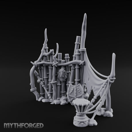 Rope-Lashed Totem-Masked Tribal Bamboo Palisade Scene Miniature for Dungeons and Dragons, Pathfinder or other TTRPGs
