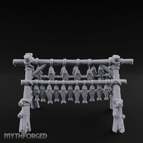 Rope-Tied Scale-Heavy Fish Drying Rack Miniature for Dungeons and Dragons, Pathfinder or other TTRPGs