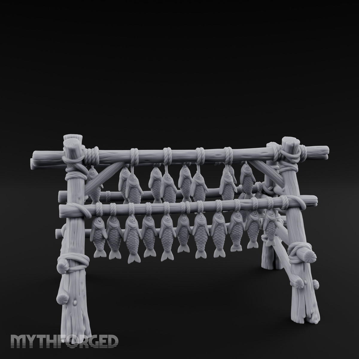 Rope-Tied Scale-Heavy Fish Drying Rack Miniature for Dungeons and Dragons, Pathfinder or other TTRPGs