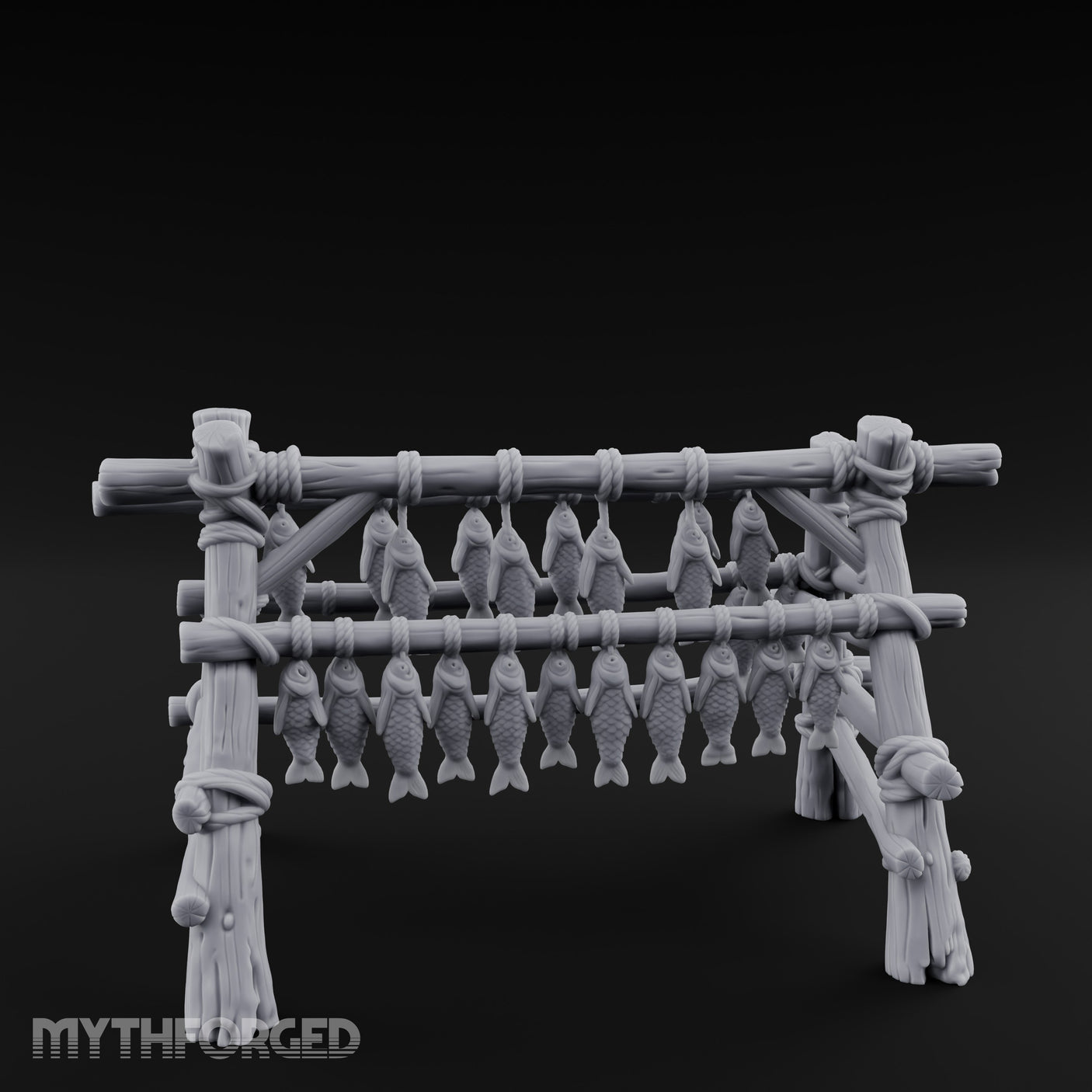 Rope-Tied Scale-Heavy Fish Drying Rack Miniature for Dungeons and Dragons, Pathfinder or other TTRPGs