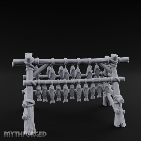 Rope-Tied Scale-Heavy Fish Drying Rack Miniature for Dungeons and Dragons, Pathfinder or other TTRPGs