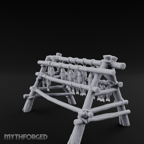 Rope-Tied Scale-Heavy Fish Drying Rack Miniature for Dungeons and Dragons, Pathfinder or other TTRPGs