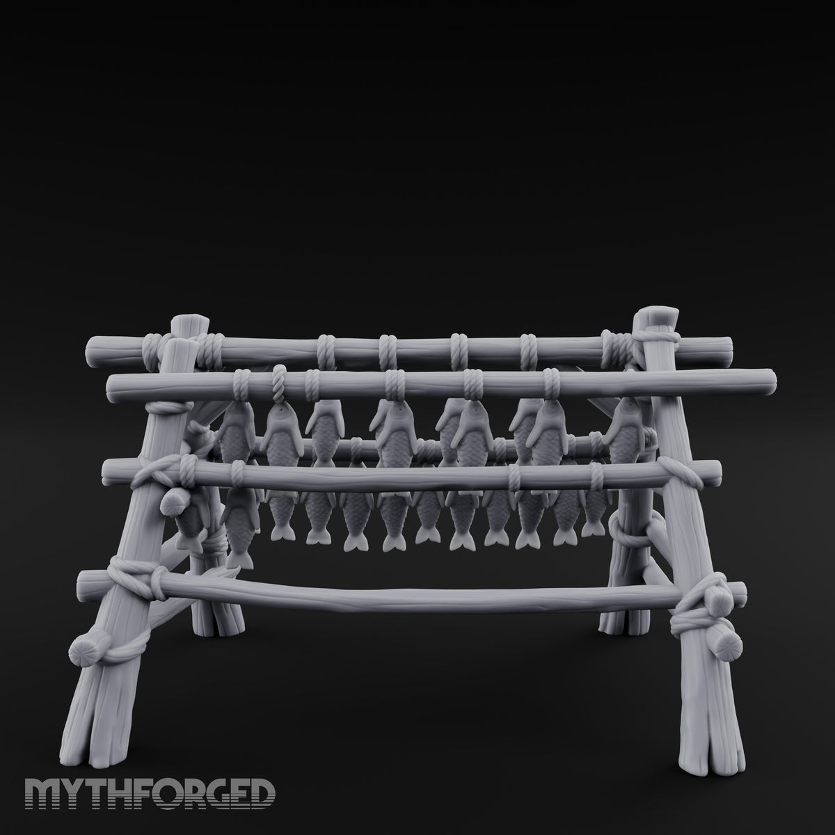 Rope-Tied Scale-Heavy Fish Drying Rack Miniature for Dungeons and Dragons, Pathfinder or other TTRPGs