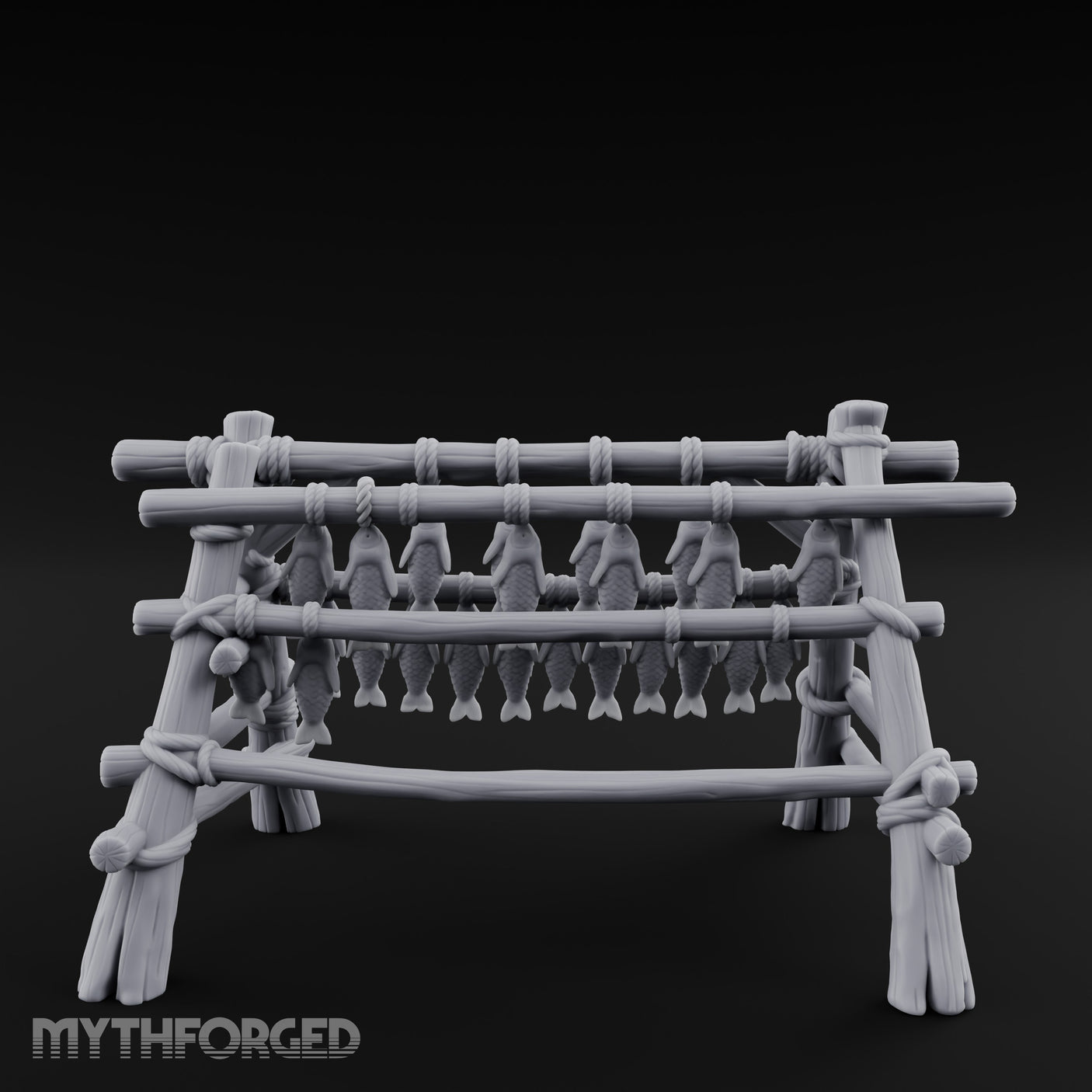 Rope-Tied Scale-Heavy Fish Drying Rack Miniature for Dungeons and Dragons, Pathfinder or other TTRPGs