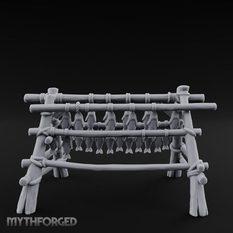 Rope-Tied Scale-Heavy Fish Drying Rack Miniature for Dungeons and Dragons, Pathfinder or other TTRPGs