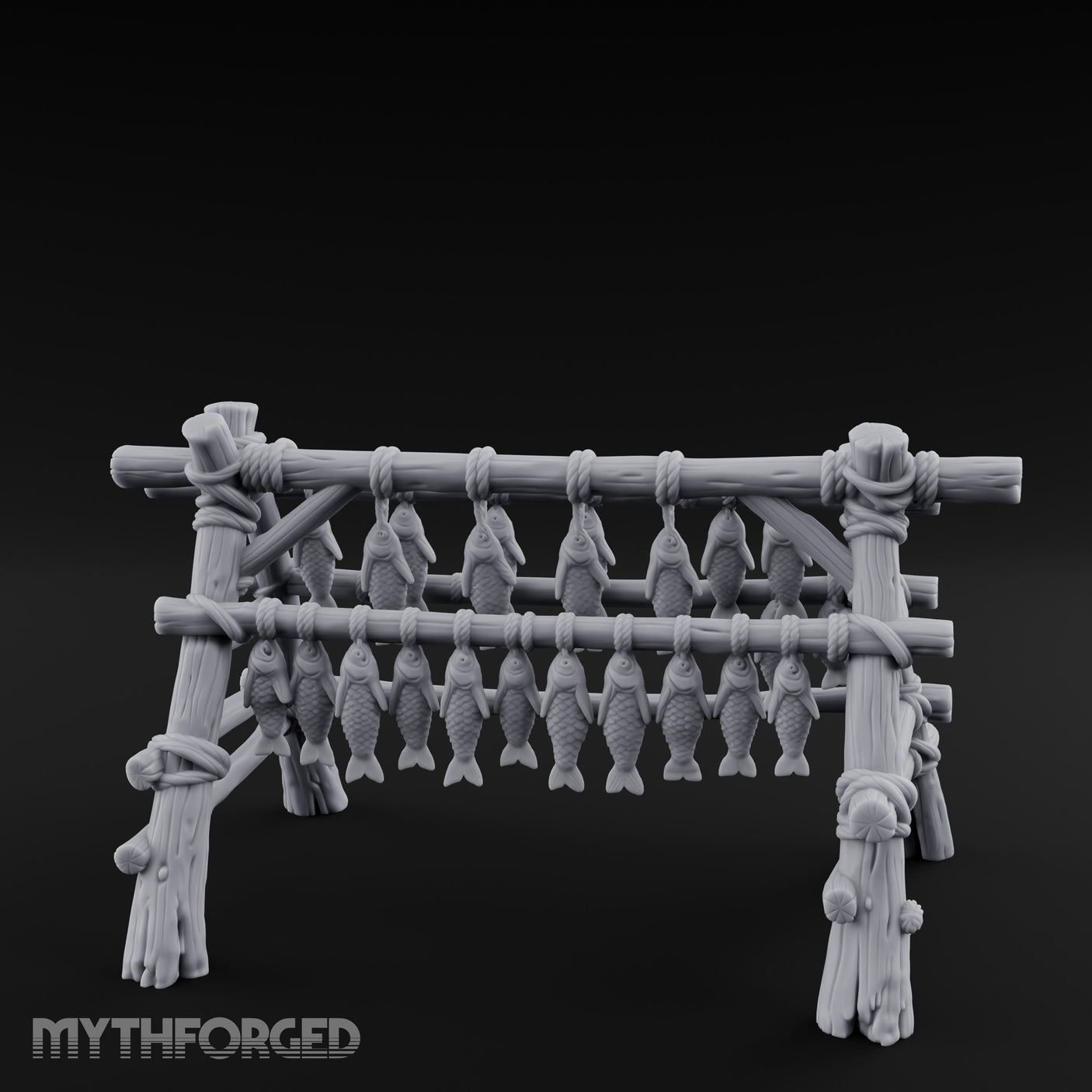 Rope-Tied Scale-Heavy Fish Drying Rack Miniature for Dungeons and Dragons, Pathfinder or other TTRPGs