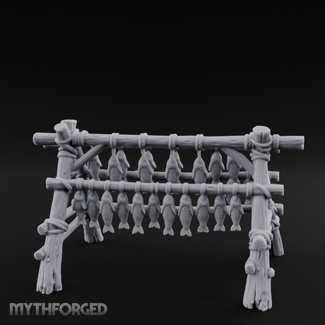Rope-Tied Scale-Heavy Fish Drying Rack Miniature for Dungeons and Dragons, Pathfinder or other TTRPGs