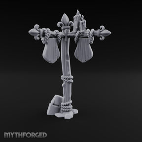 Rope-Wrapped Fleur-de-Lis Topped Candlelit Sign Post Miniature for Dungeons and Dragons, Pathfinder or other TTRPGs