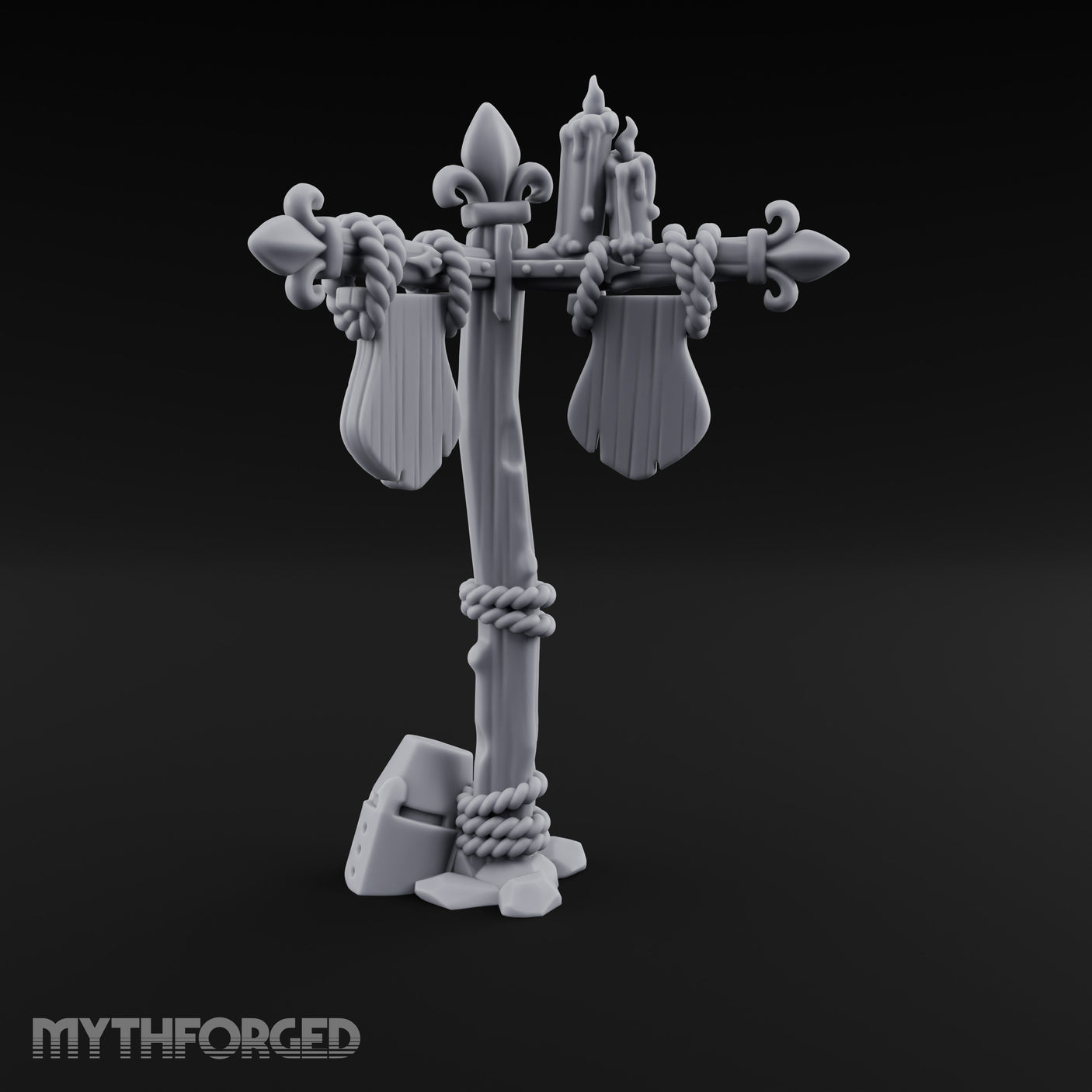 Rope-Wrapped Fleur-de-Lis Topped Candlelit Sign Post Miniature for Dungeons and Dragons, Pathfinder or other TTRPGs