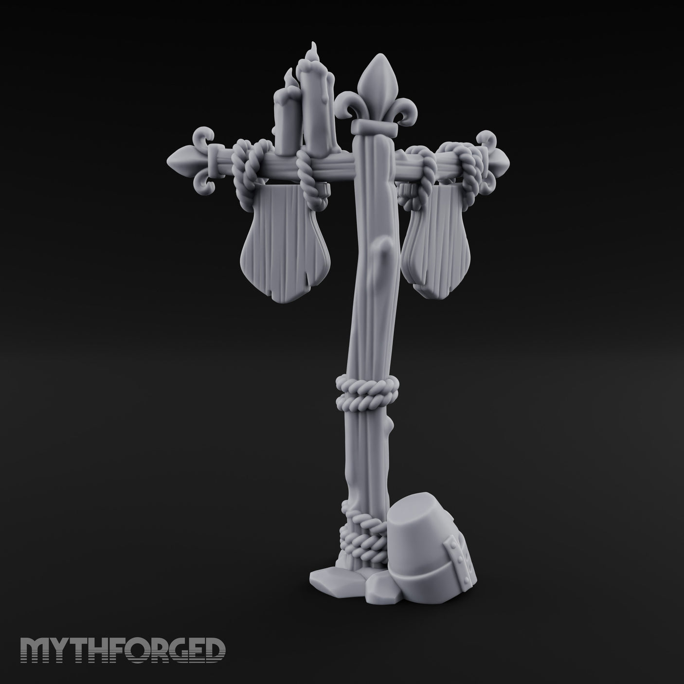 Rope-Wrapped Fleur-de-Lis Topped Candlelit Sign Post Miniature for Dungeons and Dragons, Pathfinder or other TTRPGs