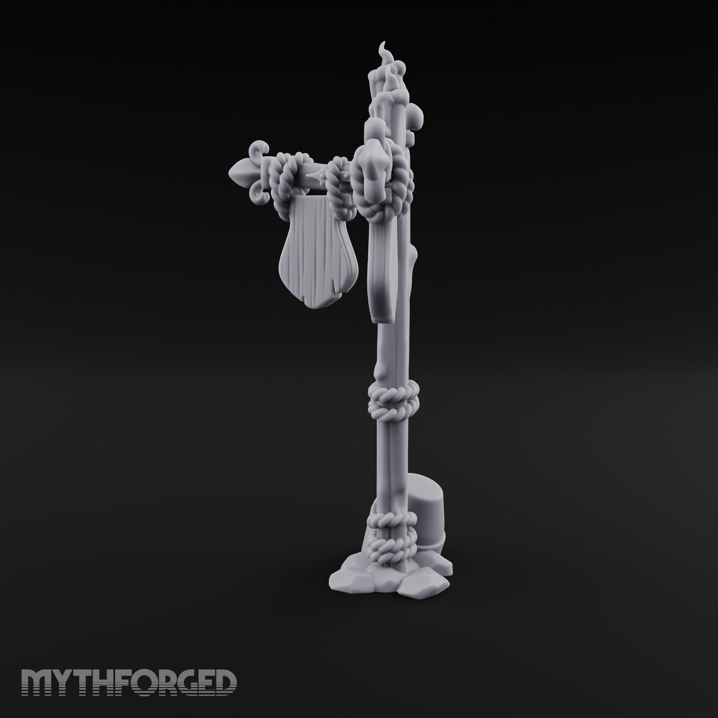 Rope-Wrapped Fleur-de-Lis Topped Candlelit Sign Post Miniature for Dungeons and Dragons, Pathfinder or other TTRPGs