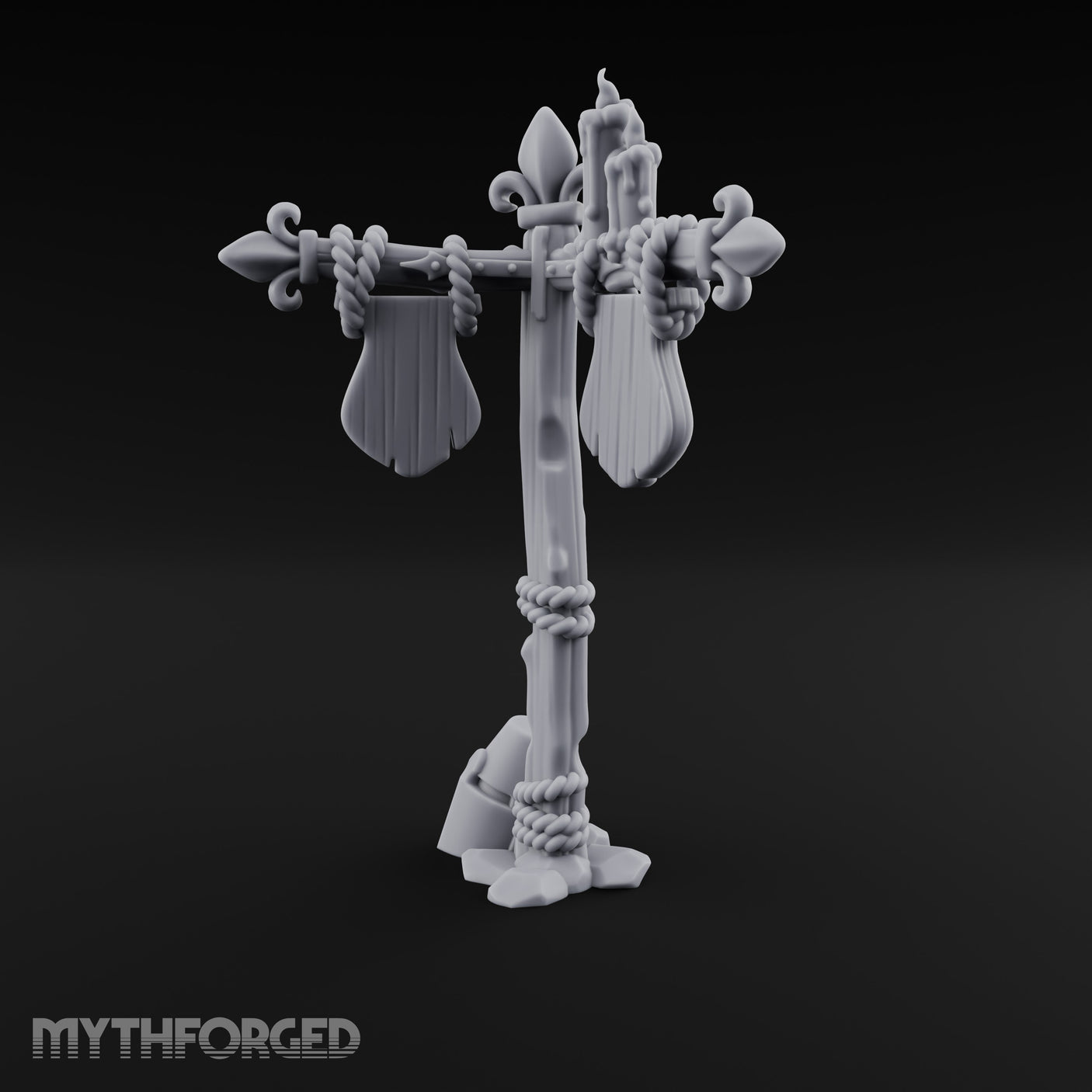 Rope-Wrapped Fleur-de-Lis Topped Candlelit Sign Post Miniature for Dungeons and Dragons, Pathfinder or other TTRPGs