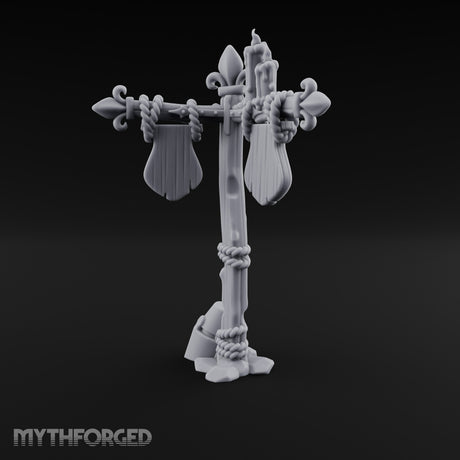 Rope-Wrapped Fleur-de-Lis Topped Candlelit Sign Post Miniature for Dungeons and Dragons, Pathfinder or other TTRPGs
