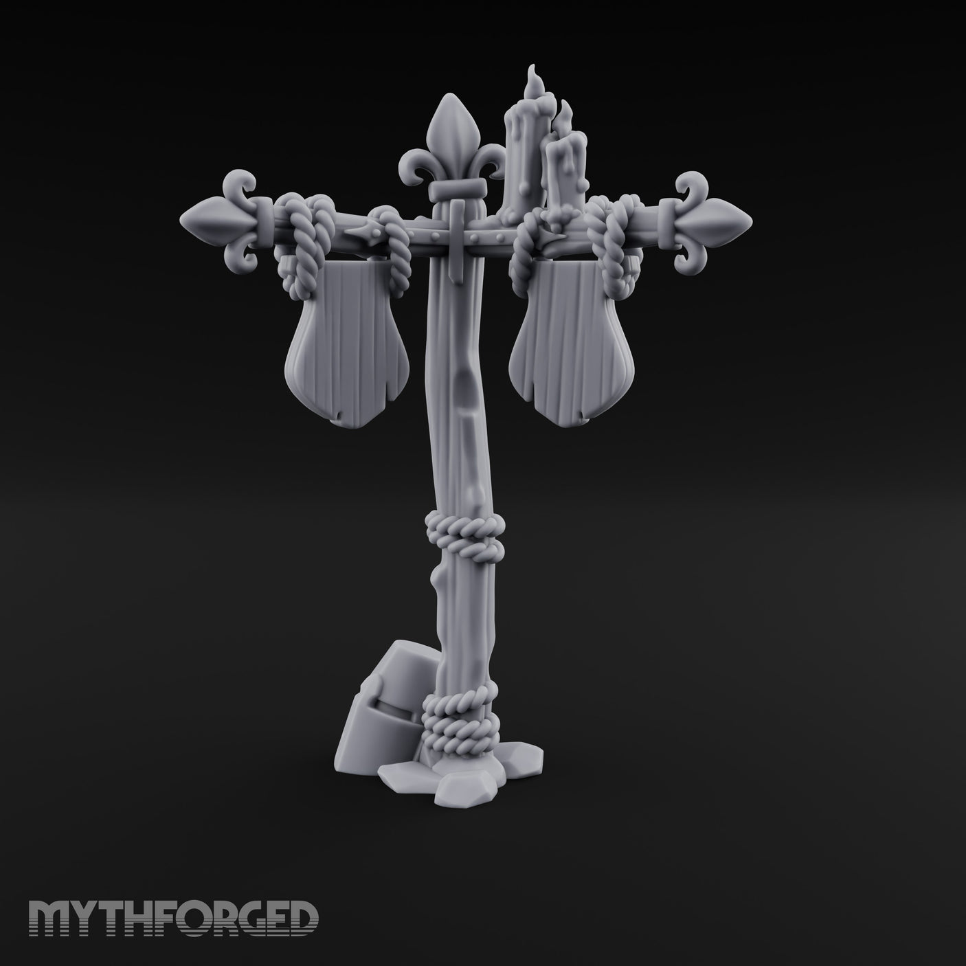 Rope-Wrapped Fleur-de-Lis Topped Candlelit Sign Post Miniature for Dungeons and Dragons, Pathfinder or other TTRPGs