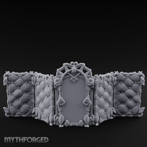 Rose-Arched Button-Tufted Noble Folding Screen Miniature for Dungeons and Dragons, Pathfinder or other TTRPGs