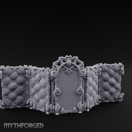 Rose-Arched Button-Tufted Noble Folding Screen Miniature for Dungeons and Dragons, Pathfinder or other TTRPGs