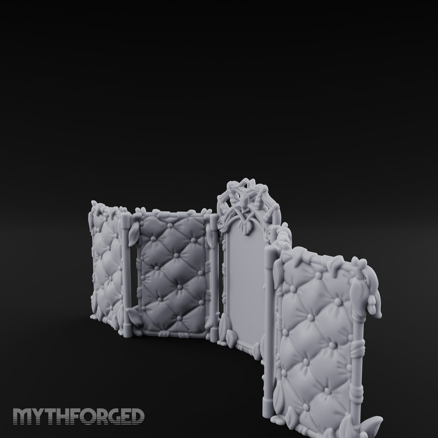 Rose-Arched Button-Tufted Noble Folding Screen Miniature for Dungeons and Dragons, Pathfinder or other TTRPGs