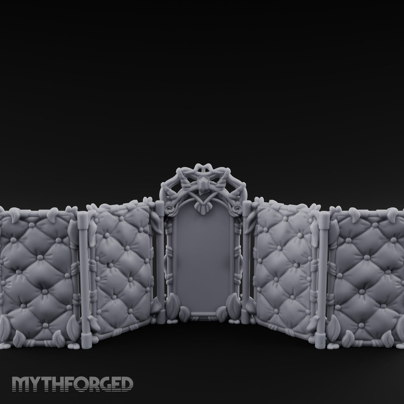 Rose-Arched Button-Tufted Noble Folding Screen Miniature for Dungeons and Dragons, Pathfinder or other TTRPGs