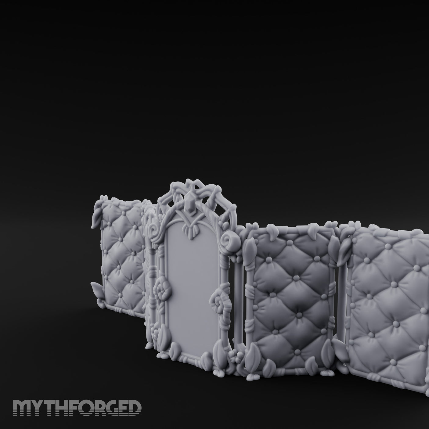 Rose-Arched Button-Tufted Noble Folding Screen Miniature for Dungeons and Dragons, Pathfinder or other TTRPGs