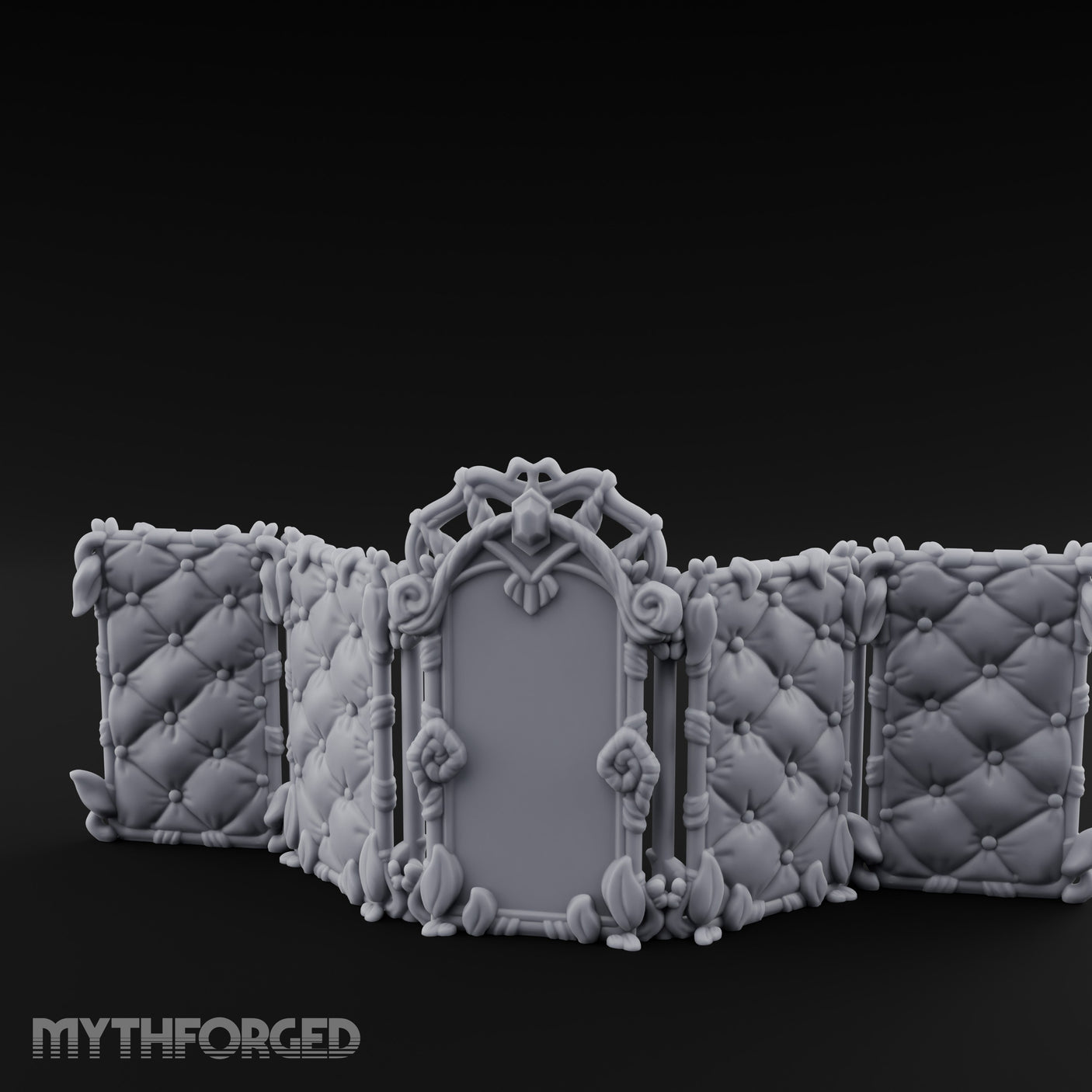 Rose-Arched Button-Tufted Noble Folding Screen Miniature for Dungeons and Dragons, Pathfinder or other TTRPGs