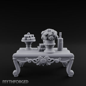Rose-Bouquet Fruit-Laden Noble Coffee Table Miniature for Dungeons and Dragons, Pathfinder or other TTRPGs