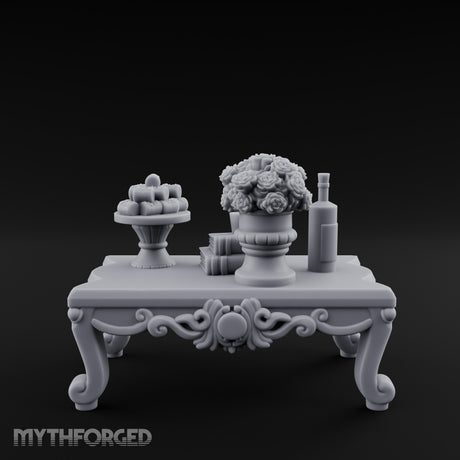 Rose-Bouquet Fruit-Laden Noble Coffee Table Miniature for Dungeons and Dragons, Pathfinder or other TTRPGs