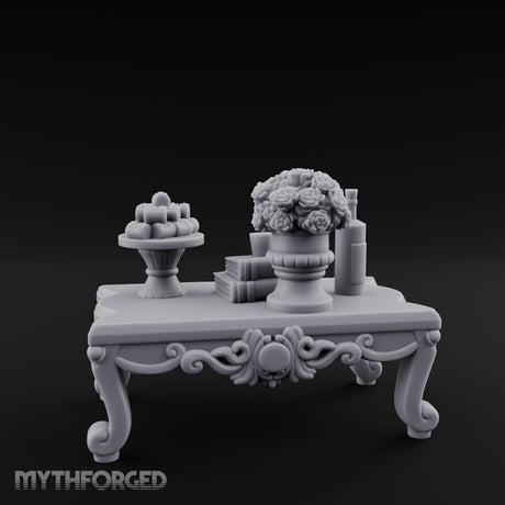 Rose-Bouquet Fruit-Laden Noble Coffee Table Miniature for Dungeons and Dragons, Pathfinder or other TTRPGs